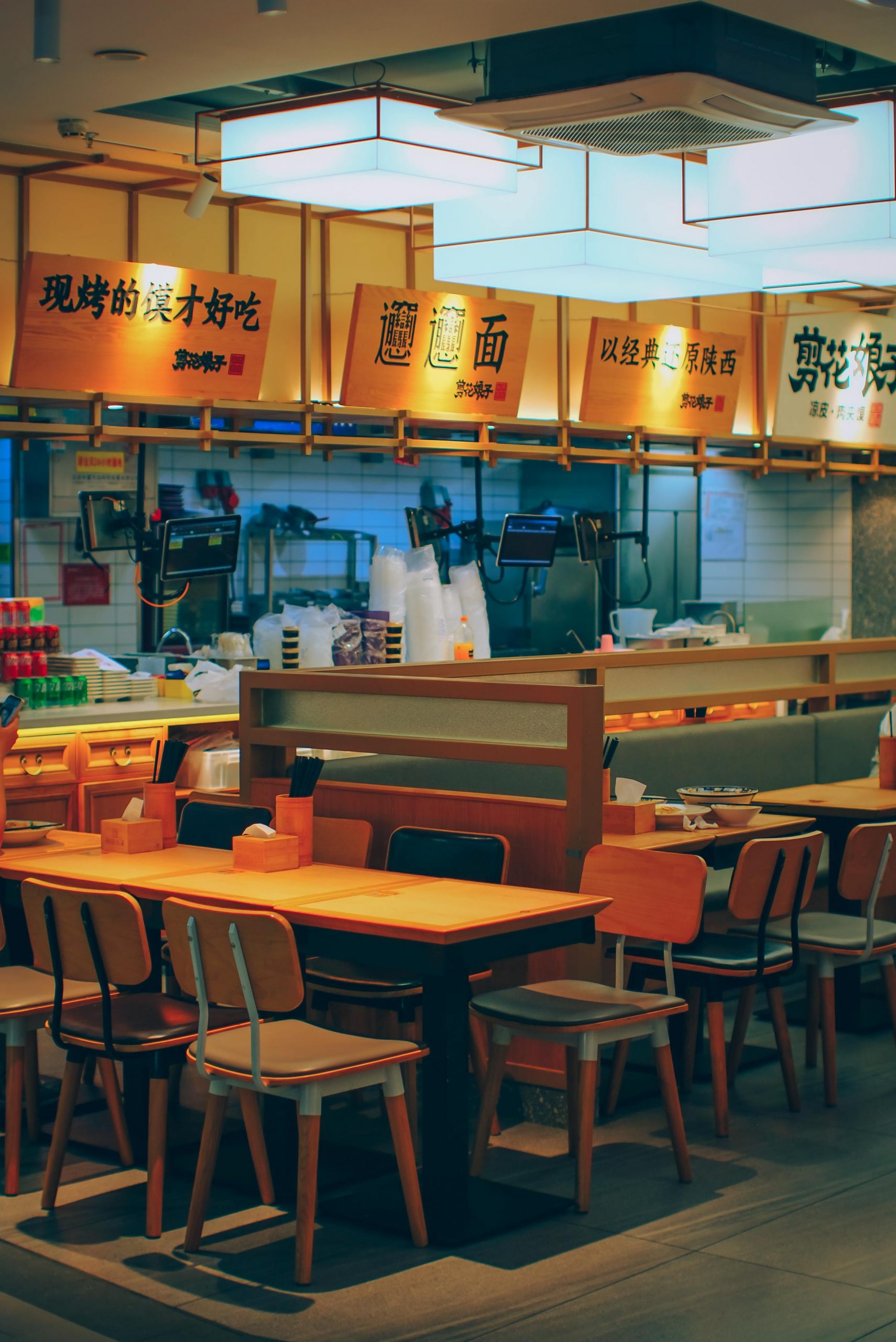 Home Inviting Asian eatery features modern decor and ambient lighting, ideal for dining.